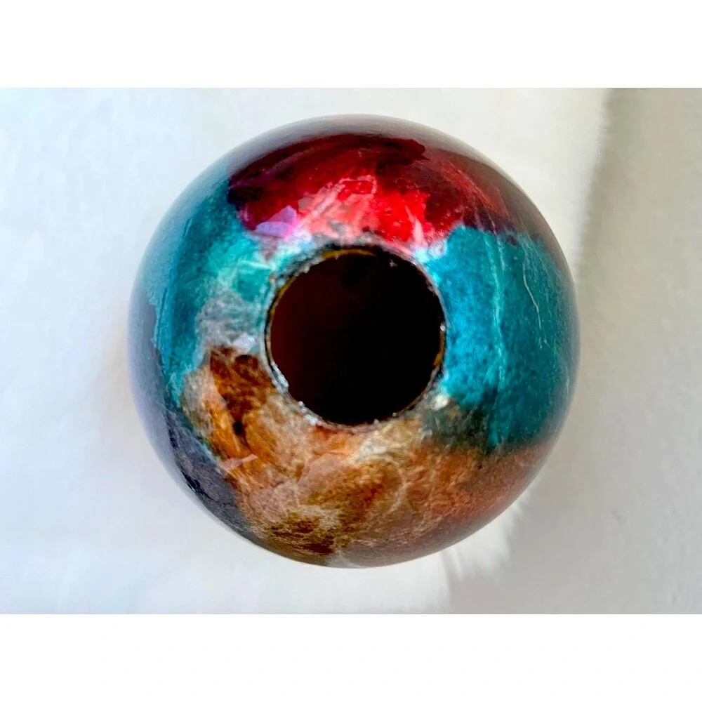 Pier 1‎ Iridescent Ceramic Decorative Sphere Ball Orb Decor Blue Copper Brown
